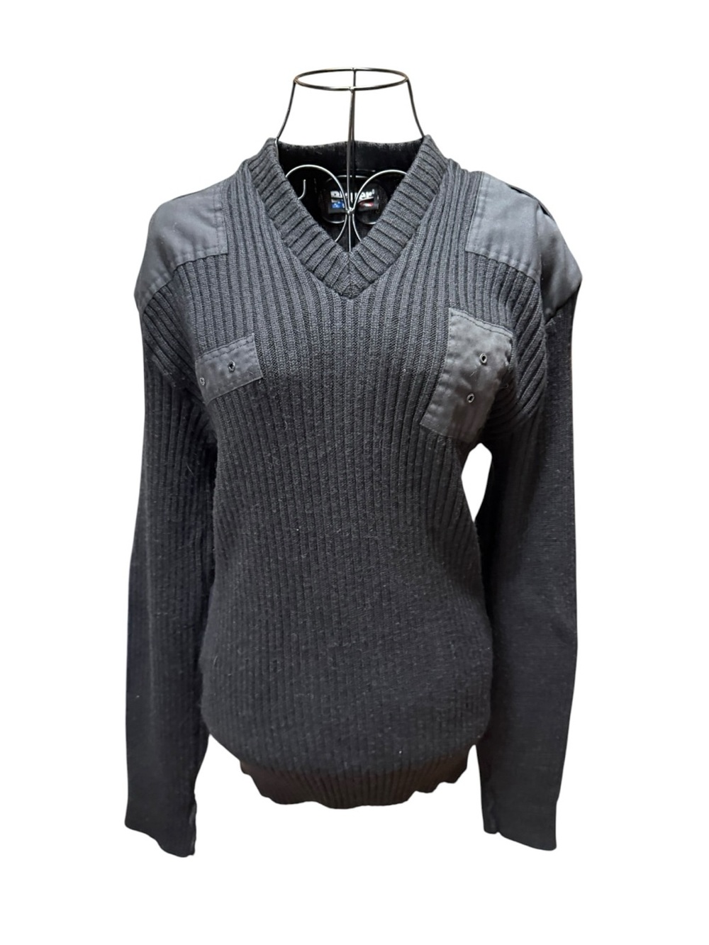 Blauer Black Ribbed V-Neck Police Tactical Sweater Shoulder Chest Patch Details
